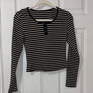 Black and White Striped Women's Top